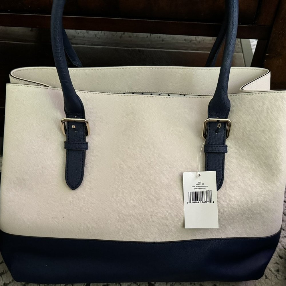 NWT Kate Spade Cove Street Color Block Leather Tote Large -- Pebble/Navy